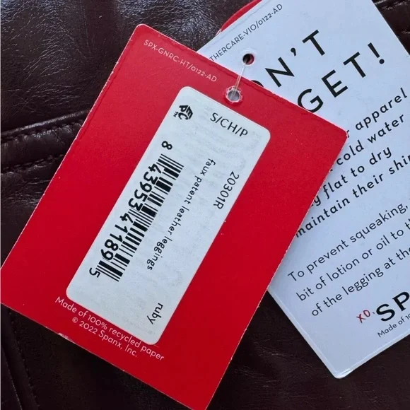 Spanx Faux Patent Leather Leggings in Ruby Womens Sz Small - Picture 5 of 7